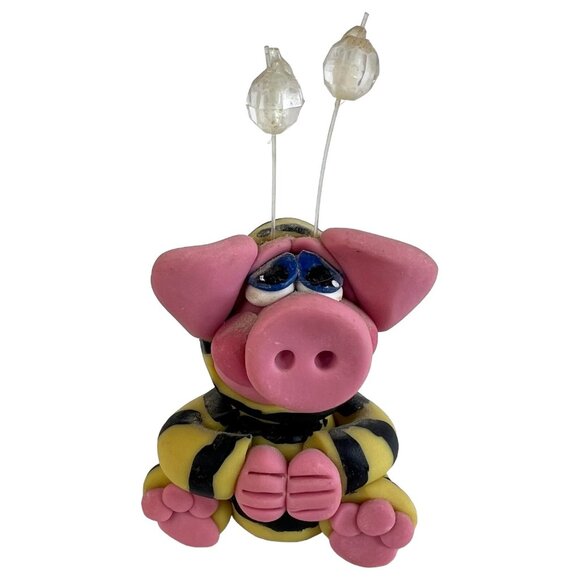 3 Clay Pig Art Sculpture Figurines Bumblebee Native American Indian Girl - Picture 2 of 12